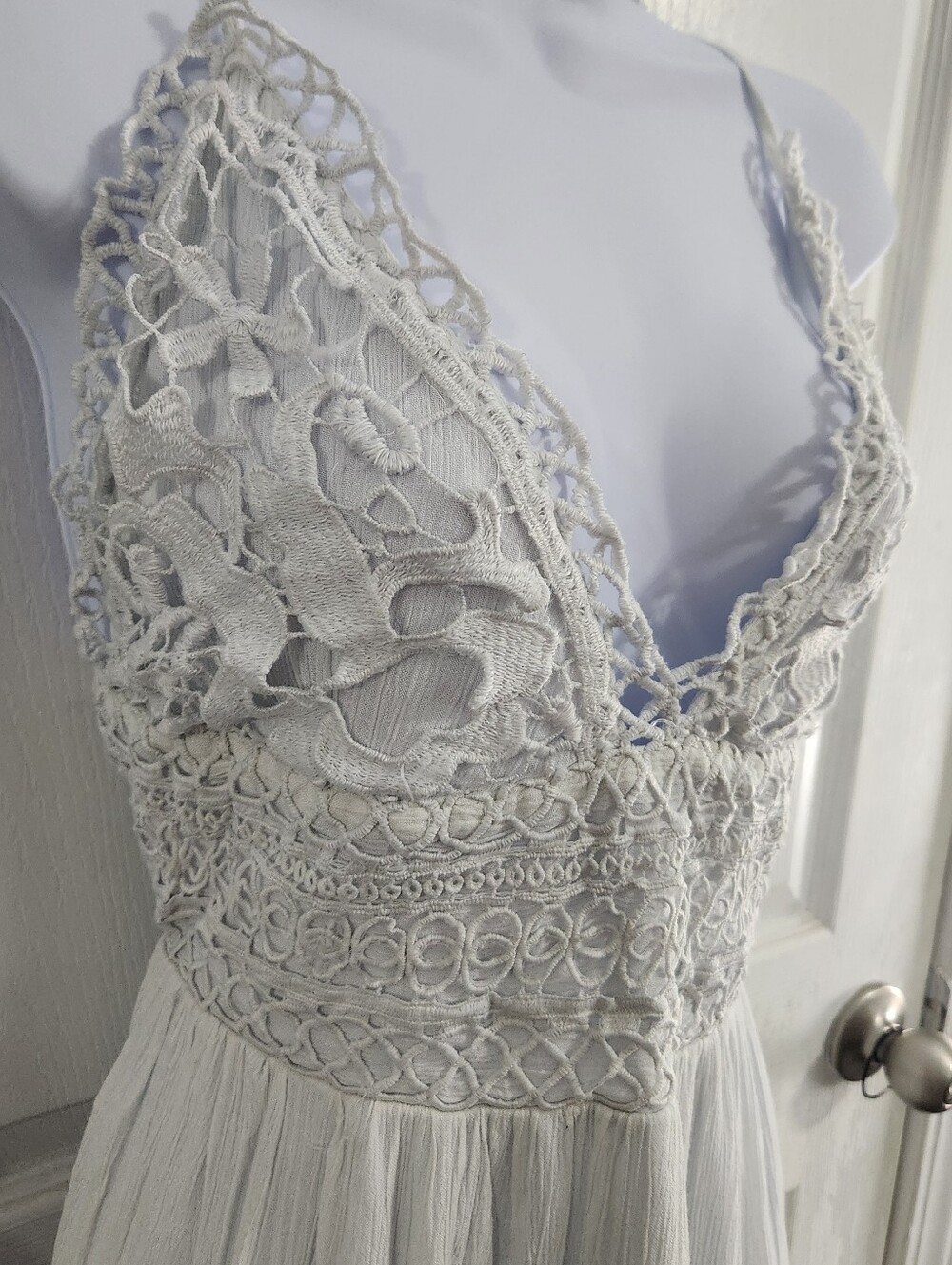 White crochet top LG midi dress ethereal goddess fairy edwardian boho feminine - Picture 3 of 12